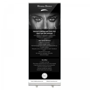 Well Designed Henna Brows Promotional Banner Stand with Henna Brows International Logo